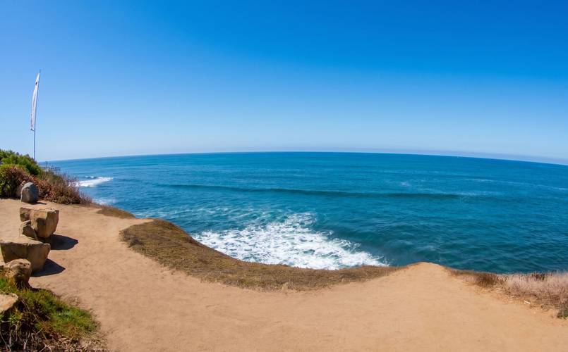 Henneman's surf break in La Jolla, San Diego — whitewater breaking on the point, seen from the bluff above.