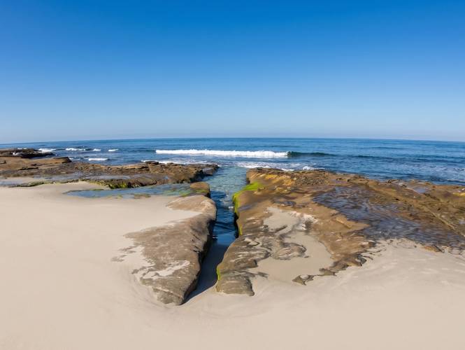 Hospitals surf break in La Jolla, San Diego — the channel between two rock slabs opening onto the surf.